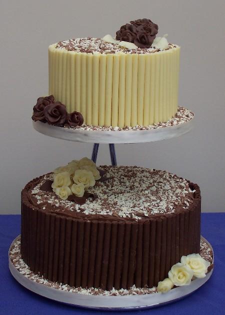 White and Milk Choc Curl Wedding Cake  Ref CW006