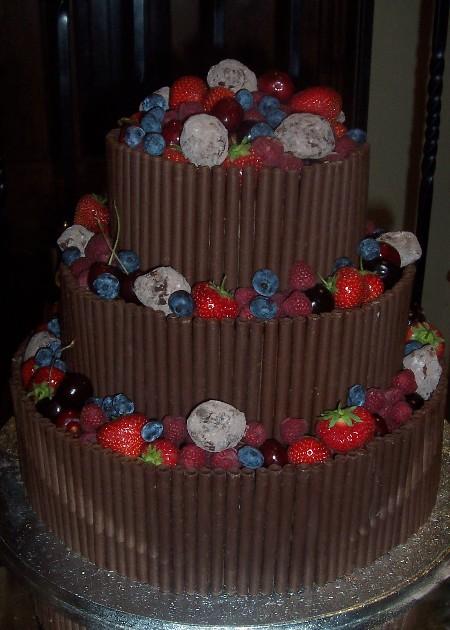 Chocolate Curl Wedding Cake with Fruit and Truffles  Ref CW007