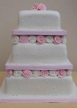 Pink and Cream Rose Wedding Cake  Ref IC048