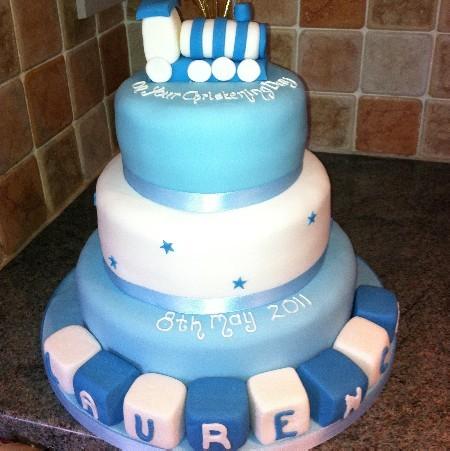 Tiered train christening cake