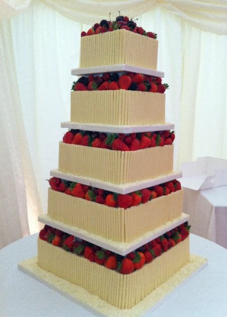 Chocolate Curl and fresh fruit wedding cake CW047